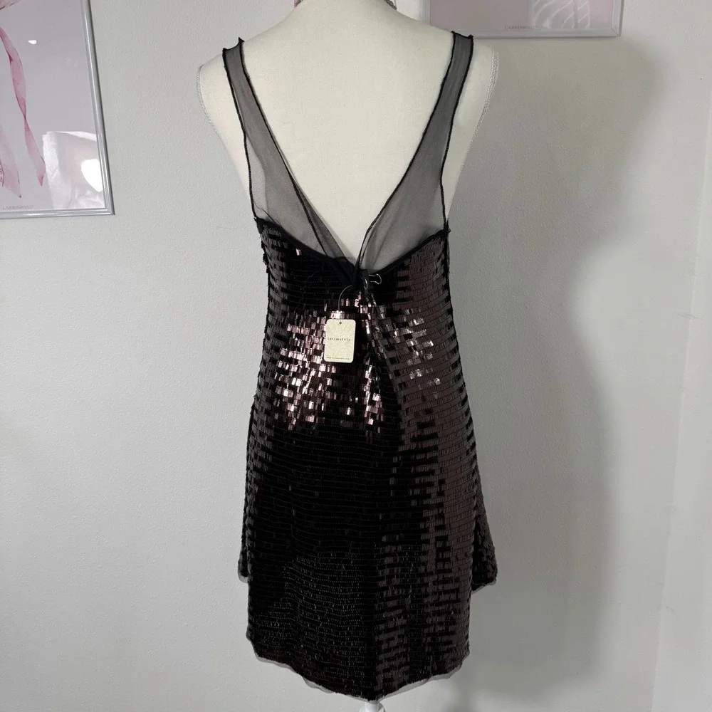 Free People NEW Disco Fever Sequin Mini Slip‎ Dress Black Combo Womens Medium